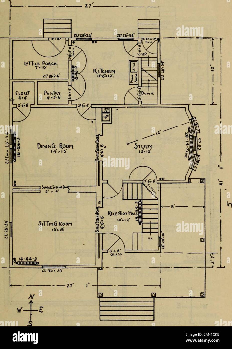 Handbook for heating and ventilating engineers . FOUNDATION PLAN.Ceiling 6. Flgr. 65. HOT WATER AND STEAM HEATING 129. FIRST FLOOR PLAN.Ceiling 10. Fig. 66. 130 HEATING AND VENTILATION i..v-iA / Stock Photo