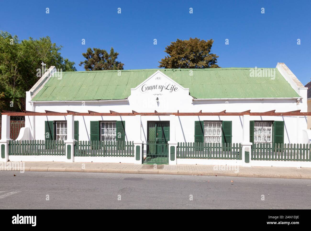 The historic 1855 Country Life Cape Dutch homestead in Montagu, Route 62, Boland, Western Cape South Africa now luxury tourist accommodation Stock Photo