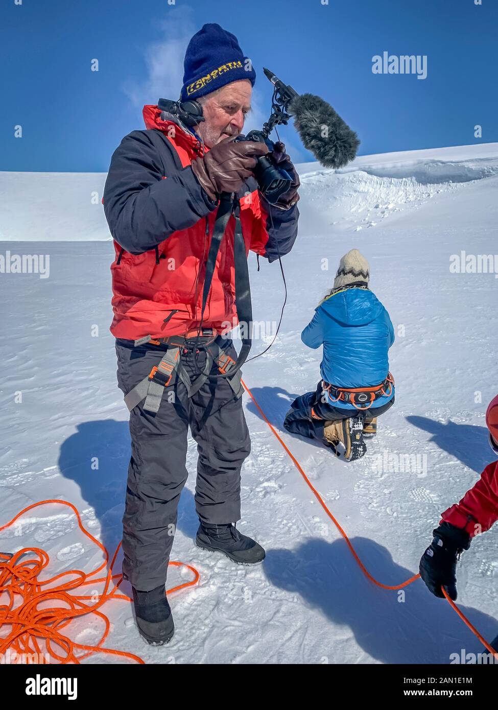 Filmmaker - The Glaciological society spring expedition, Vatnajokull Glacier, Iceland Stock Photo