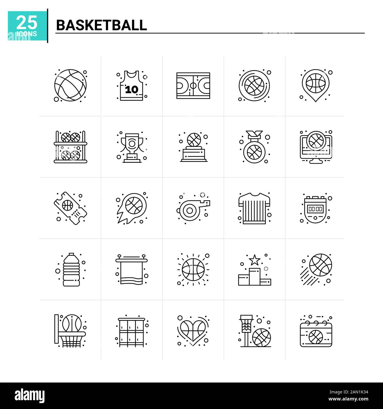 25 Basketball icon set. vector background Stock Vector