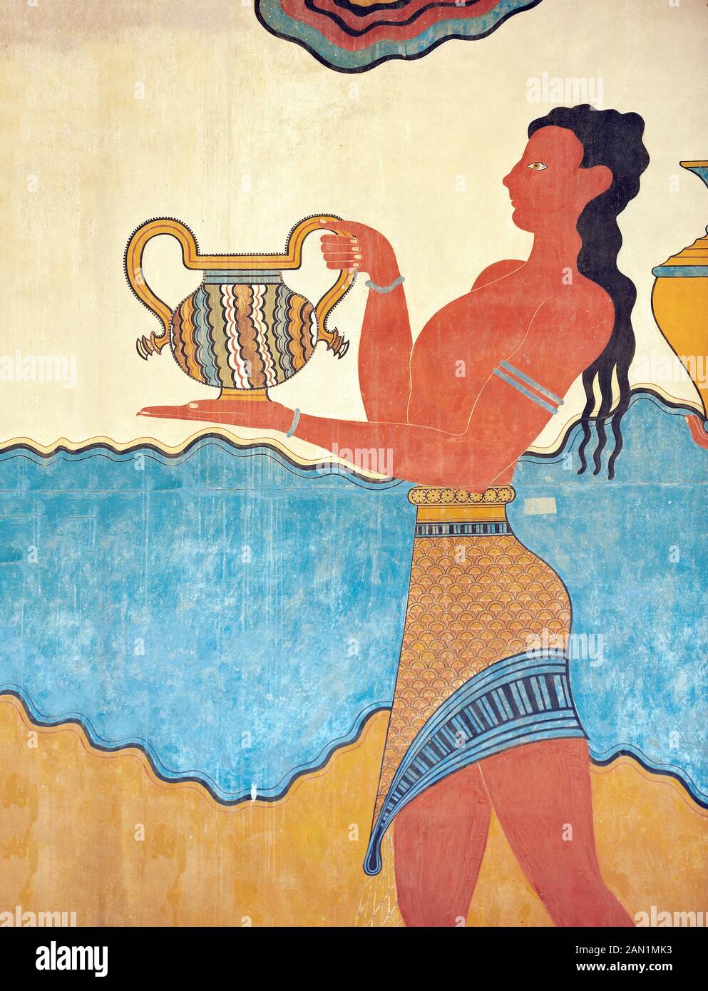 The Minoan  'Procession  Fresco' reconstructed at Knossos  archaeological site, Crete Stock Photo