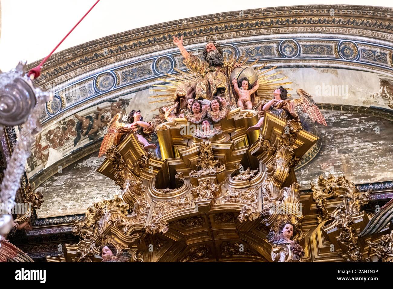 The top section of Cayetano de Acosta's monumental Sacramental Altarpiece in the Church of the Divine Saviour, Seville Stock Photo