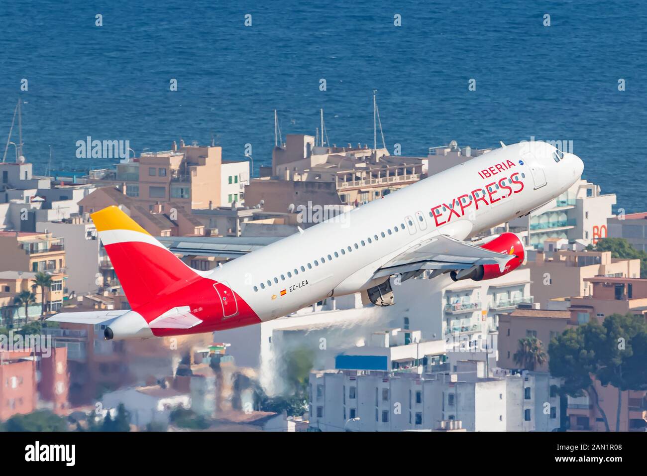 Palma de Mallorca, Spain - July 21, 2018: Iberia Express Airbus A320 airplane at Palma de Mallorca airport (PMI) in Spain. Airbus is an aircraft manuf Stock Photo