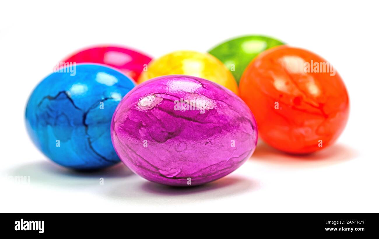 Colorful easter eggs against white background Stock Photo