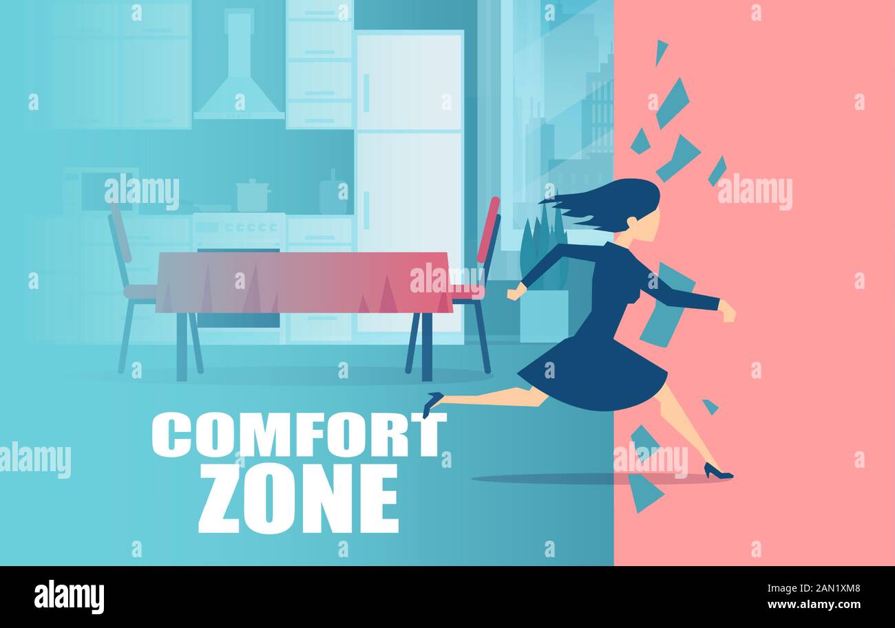 Vector of a young woman housewife running away from comfort zone Stock Vector