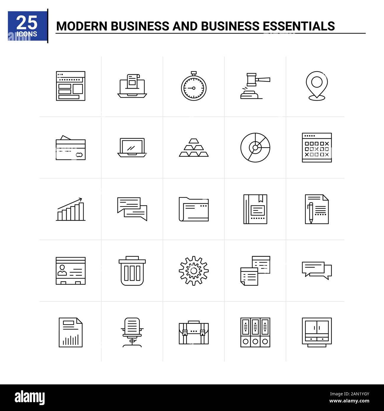 25 Modern Business and business essentials icon set. vector background