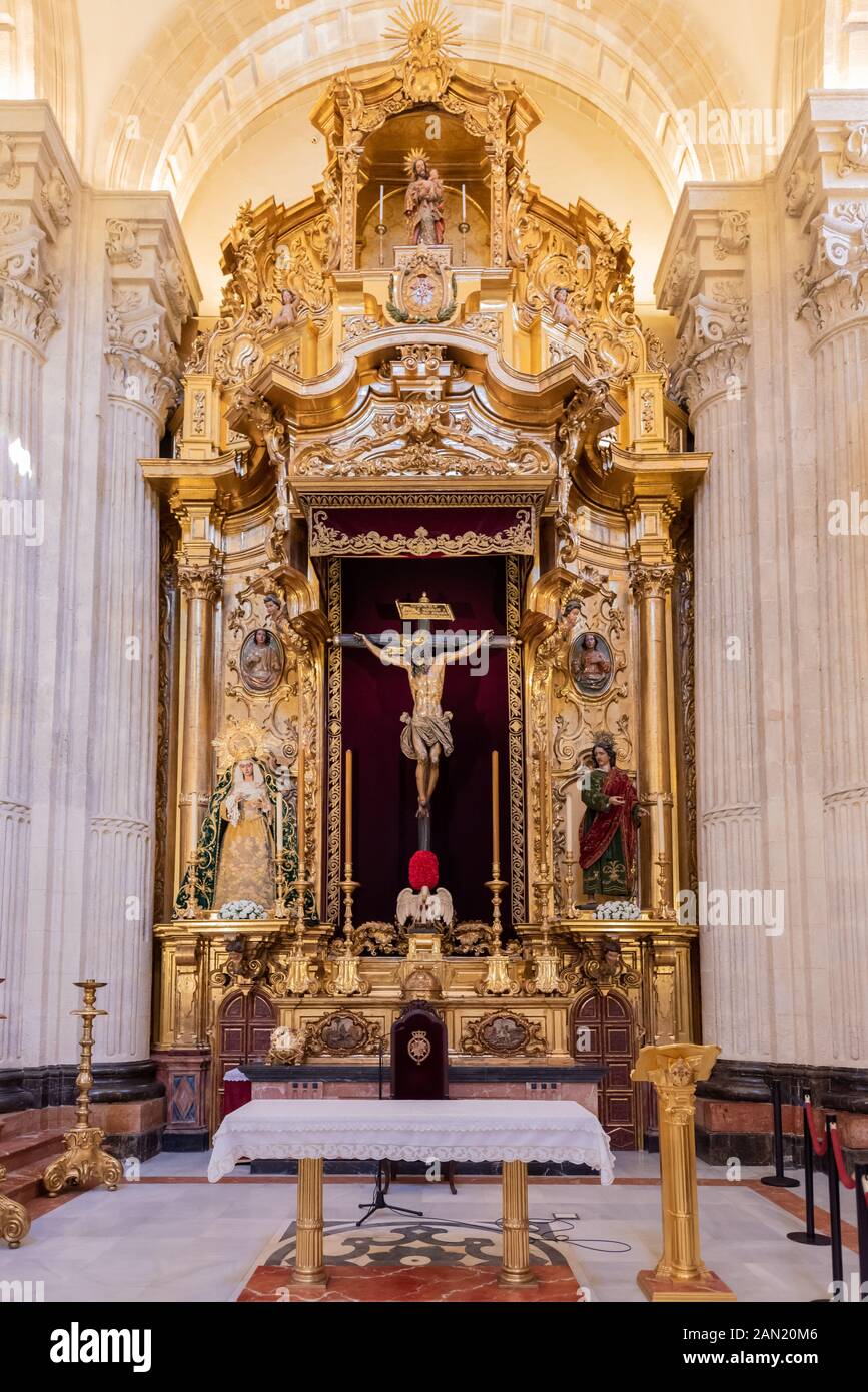 Juan de Mesa's monumental golden Christ of Love Altarpiece in Iglesia del Salvador, completed in 1620. Stock Photo