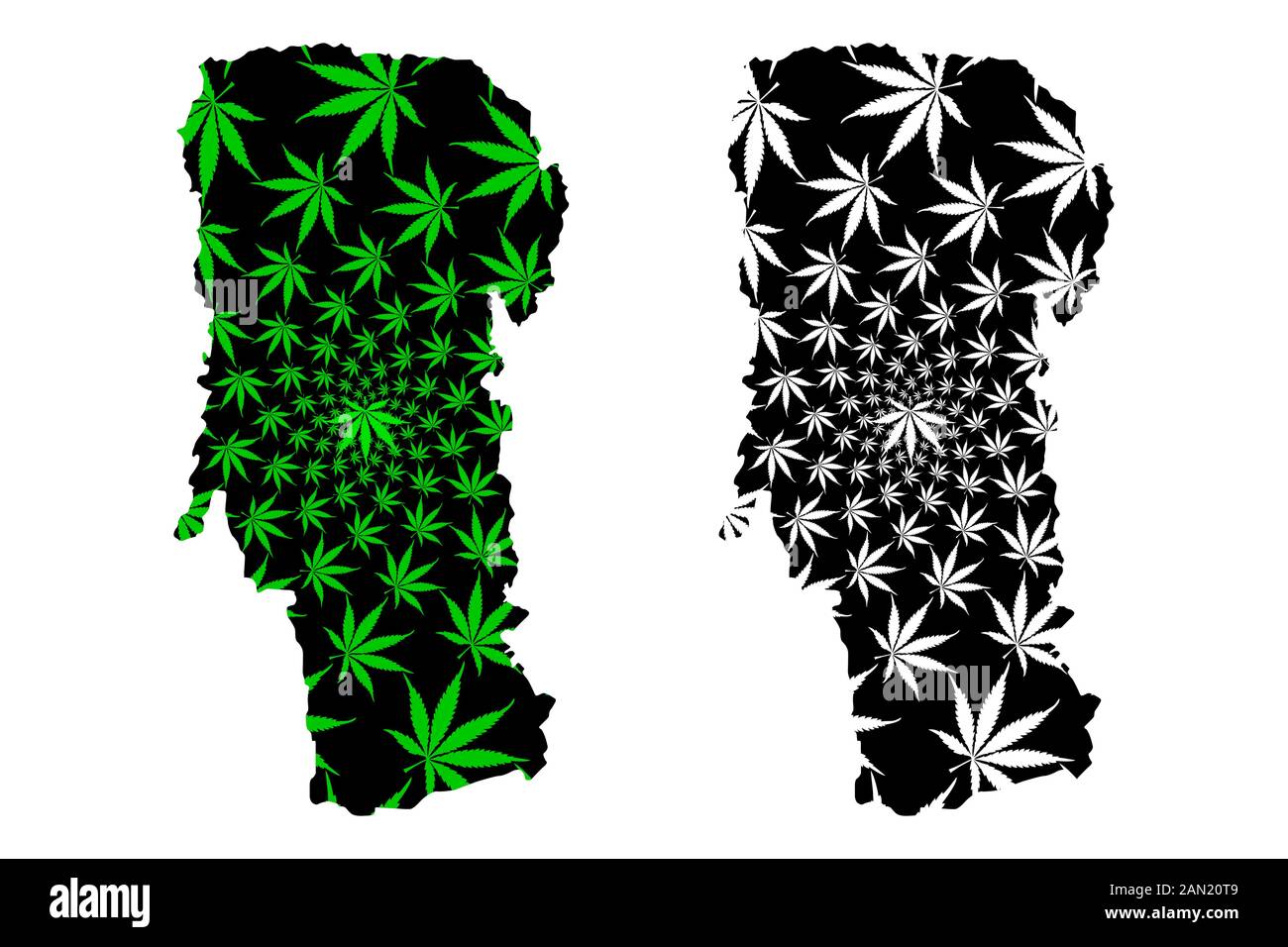Arges County (Administrative divisions of Romania, Sud - Muntenia development region) map is designed cannabis leaf green and black, Arges map made of Stock Vector