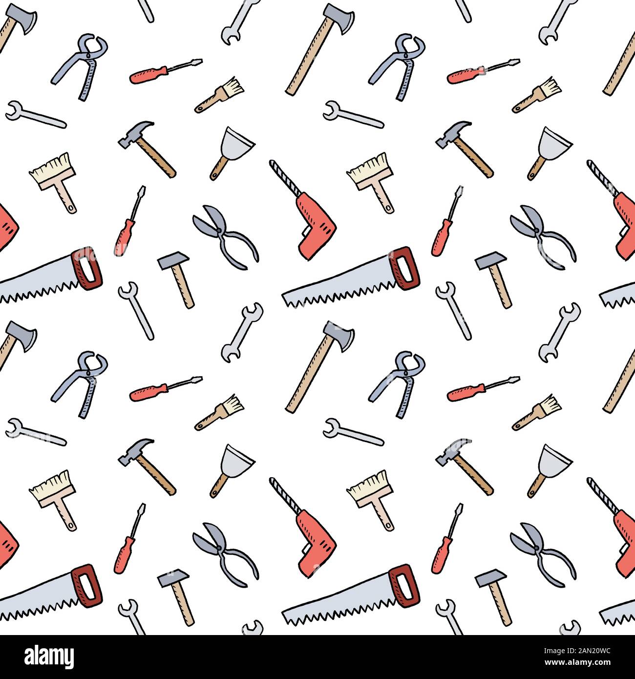 Cartoon tools background seamless vector texture with hardware