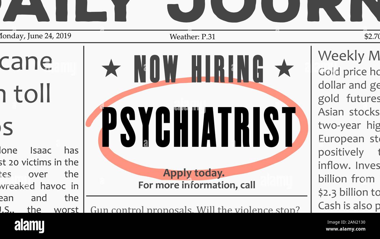 Psychiatrist job offer. Newspaper classified ad career opportunity
