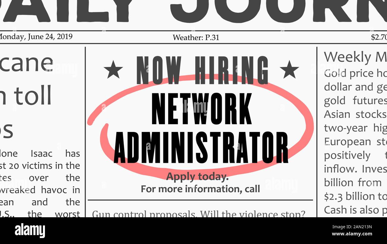 Network administrator job offer. Newspaper classified ad career