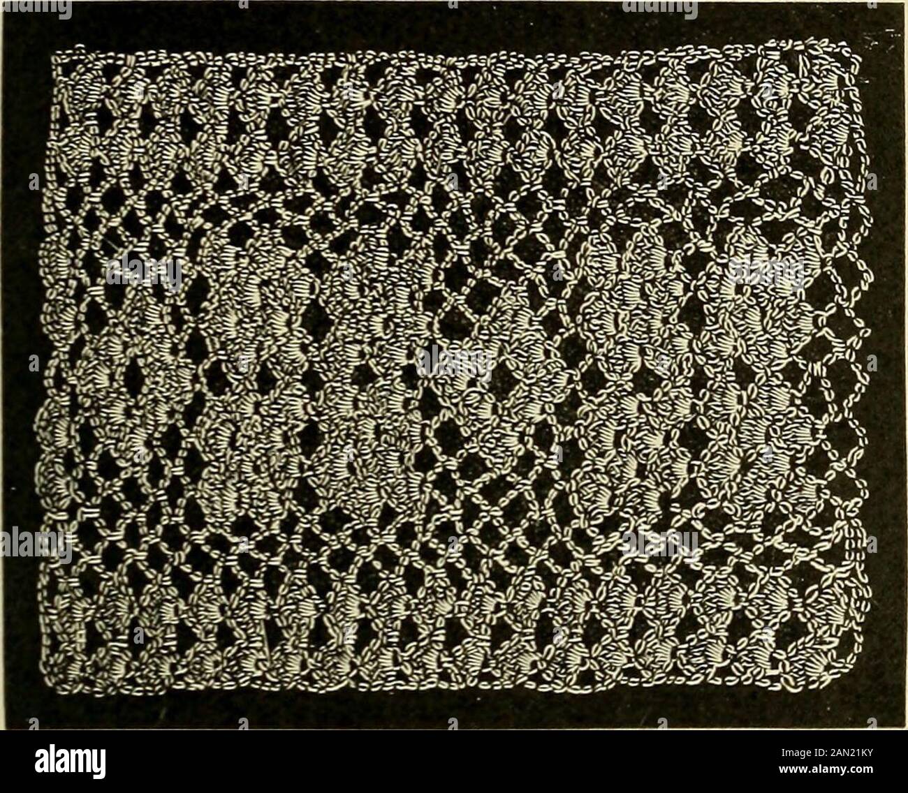 A treatise on lace-making, embroidery, and needle-work with Irish flax threads . of next sh, *ch 5, fasten in centre of 5 ch, repeat from * once, * shell in nex i oexl dc, i tsten in centre of next sh, repeat once from *, * ch NORWEGIAN INSERTION. 33 5, fasten in 5 ch, repeat once, sh in next dc, fasten in 5 ch, sh innext dc, fasten in loop at the end, ch 5, turn. 5. Like 3d row. 6. Like 4th row. 7. Fasten in centre of sh, ch 5, fasten in next sh, * ch 5, fasten incentre of next 5 ch, repeat 10 times, putting the fastening dc incentre of 5 ch or of sh, as the case may be, the last in loop at e Stock Photo