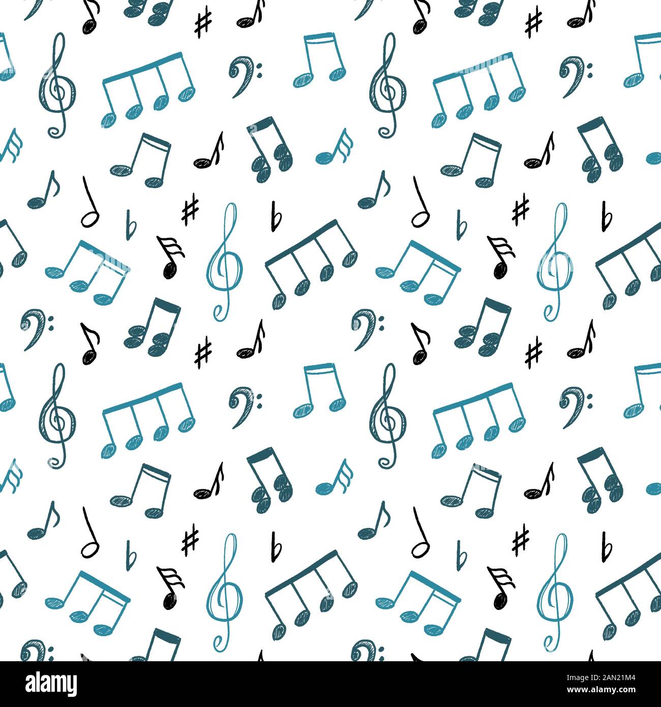 Music Notes Seamless Vector Background Musical Notation Blue Doodle