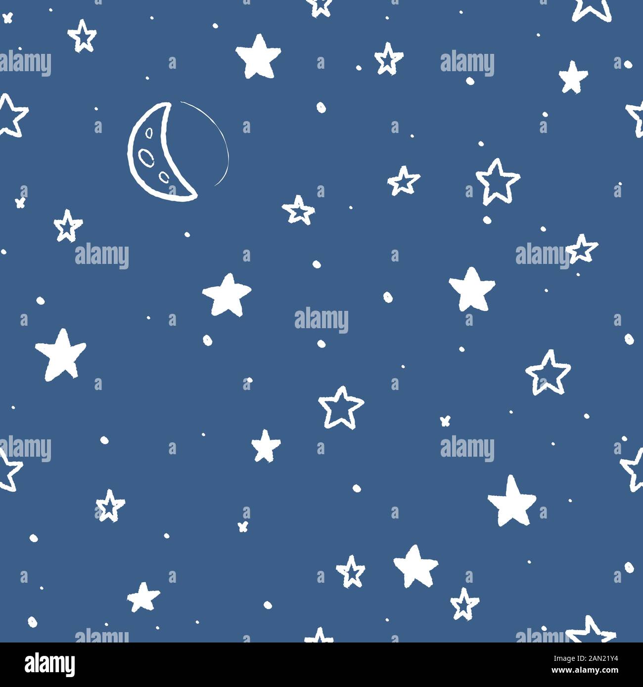 Stars and moon pattern - seamless doodle illustration vector. Stock Vector
