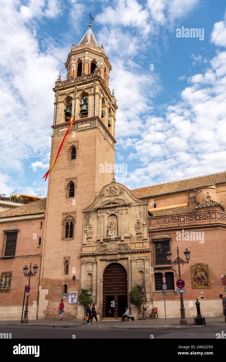 The minaret-like bell tower of the Iglesia de San Pedro, like the rest of the church, is a mix of Baroque and Mudejar styles. Stock Photo