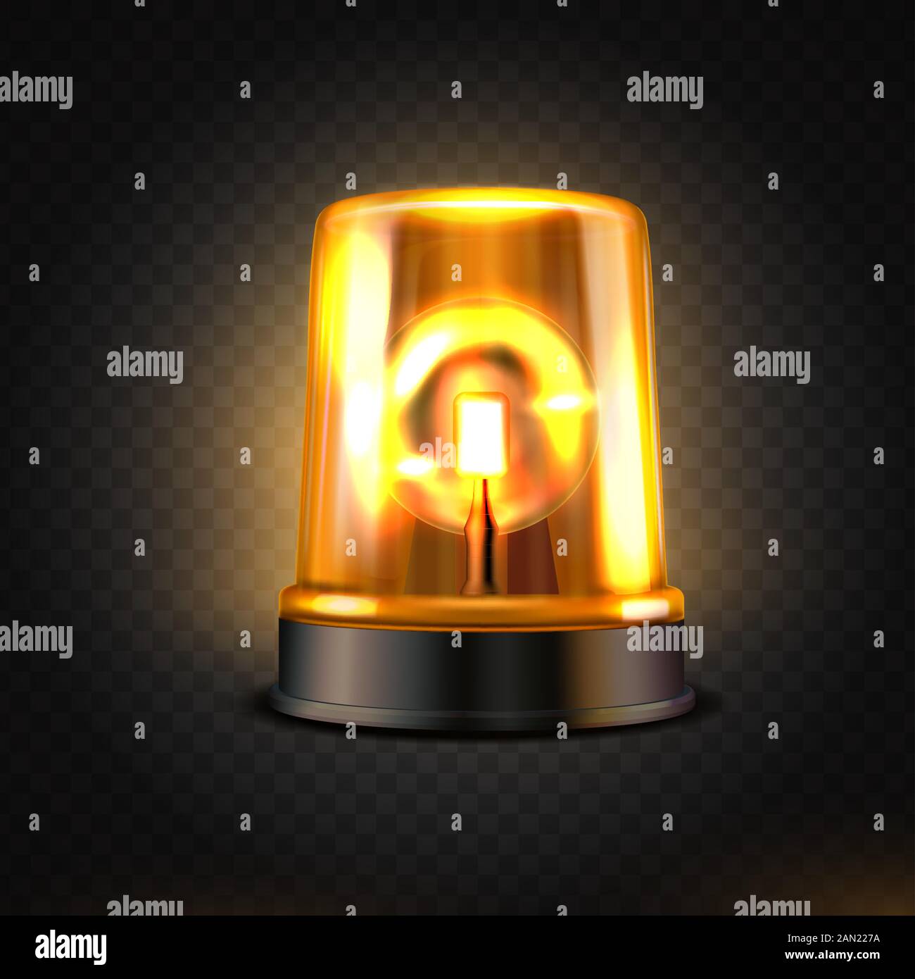 Realistic orange led flasher. Orange lights. Transparent beacon for emergency situations Stock