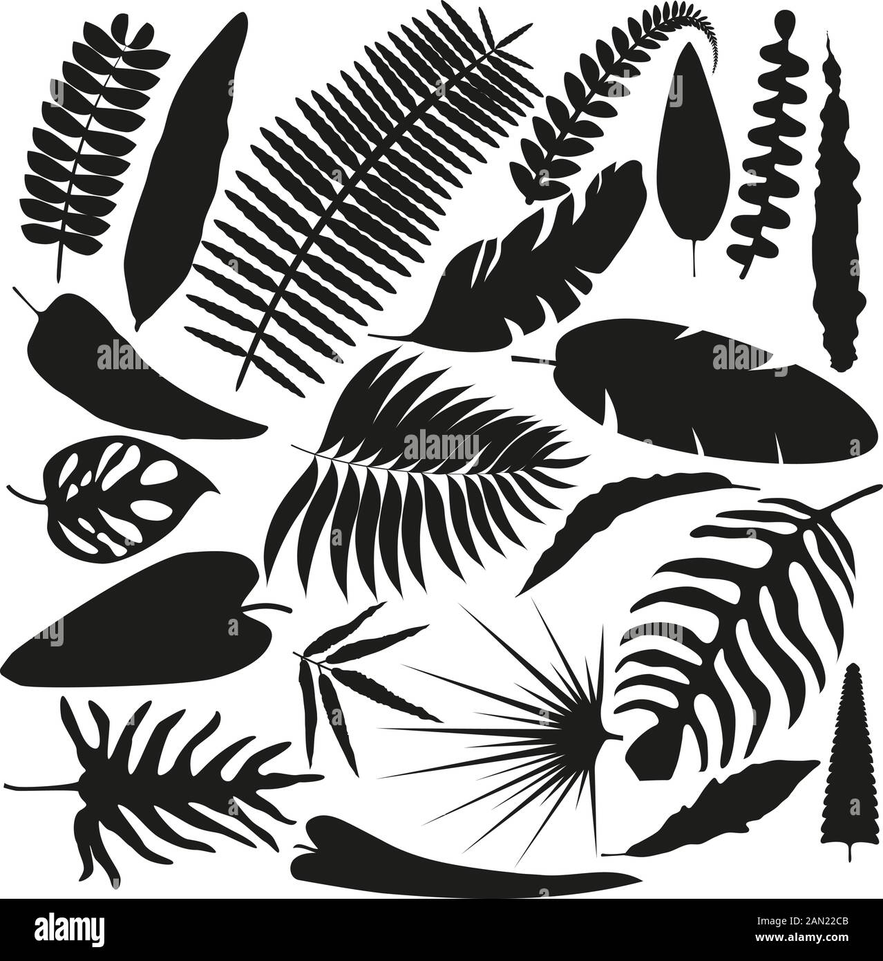 Set of leaves of different shapes in flat style. Stock Vector