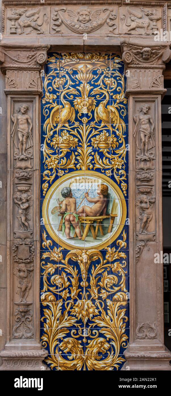A fine example of the art of the Triana Azulejos ceramics makers on the  wall of the Centro Ceramica Triana in the former Ceramica Santa Ana factory  Stock Photo - Alamy