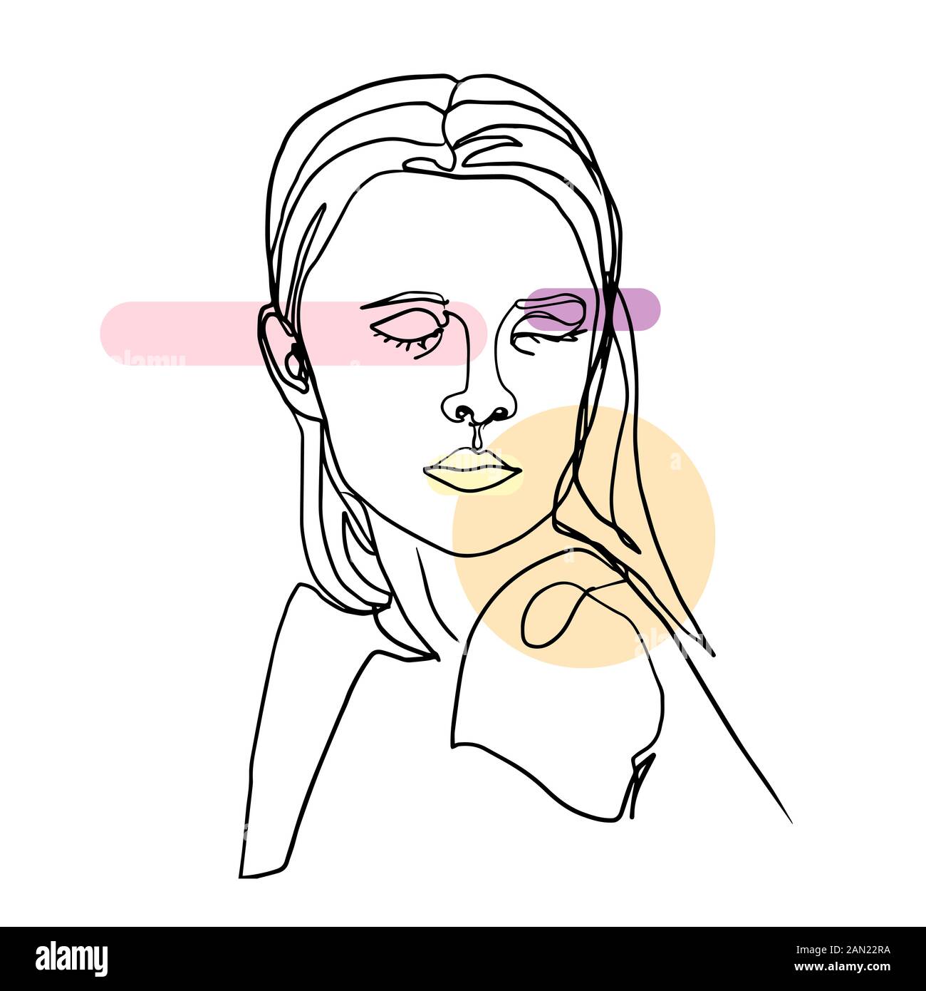 Portrait drawing of a girl in a continuous line on a white background. Stock Vector