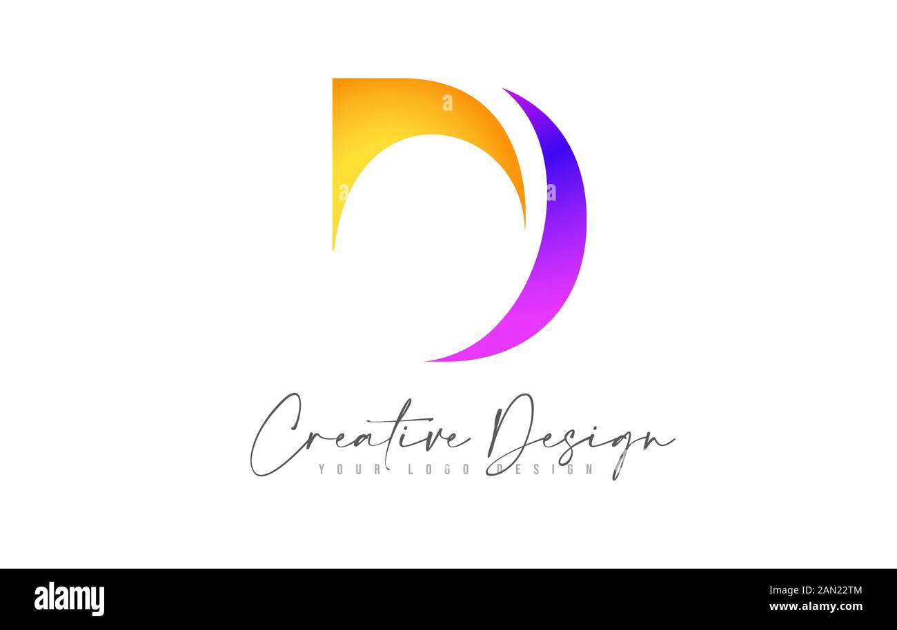 Letter D Logo Design Icon With Modern Creative Orange Purple Swoosh ...