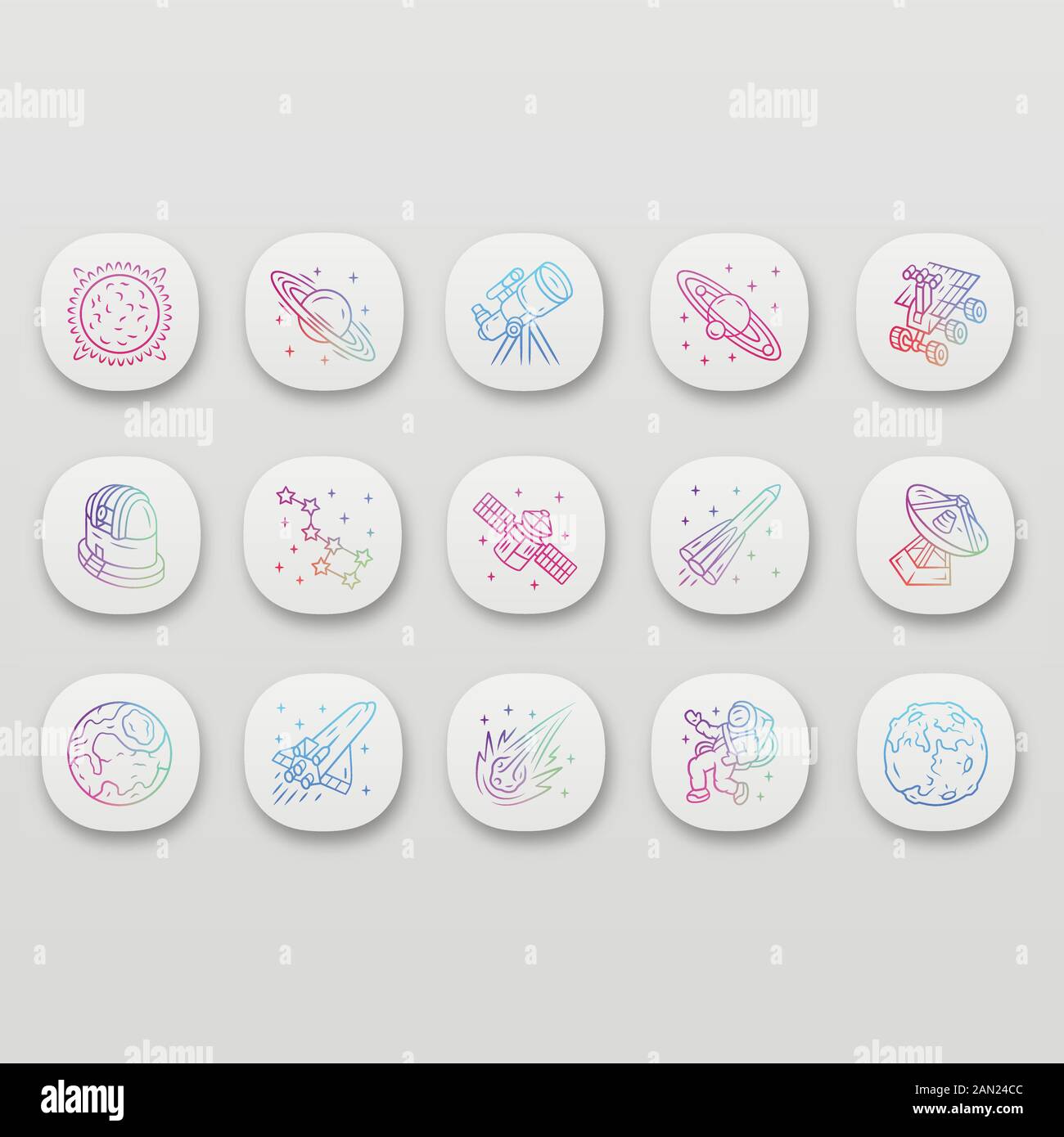 Astronomy App Icons Set Space Exploration Astronomical Observations 
