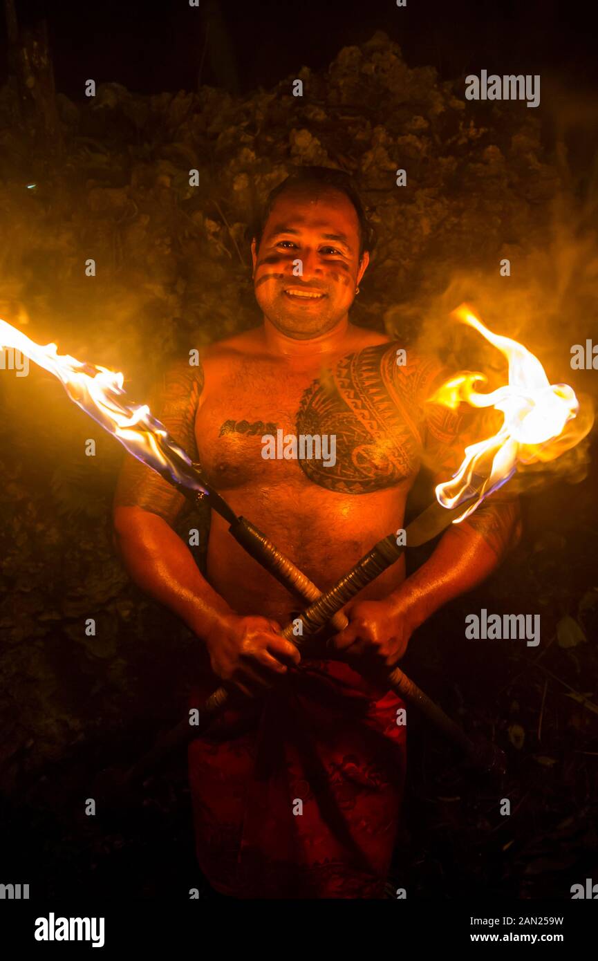 Local fire dancer in the Matavai Resort, Niue Stock Photo