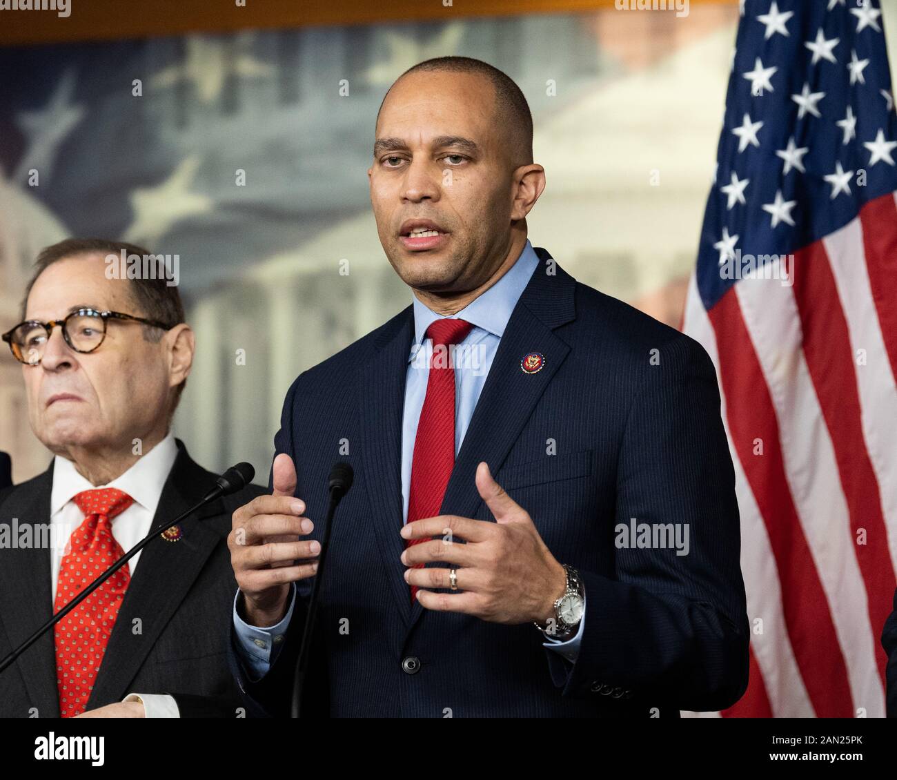 January 15, 2020 - Washington, DC, United States:  U.S. Representative Hakeem Jeffries (D-NY) speaking at the announcement of the managers from the House for the impeachment trial in the Senate. (Photo by Michael Brochstein/Sipa USA) Stock Photo