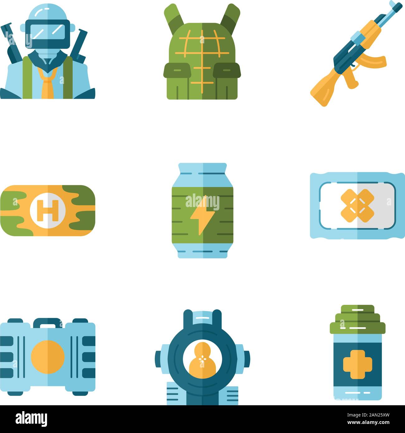 Online game inventory flat design long shadow color icons set. Esports ...