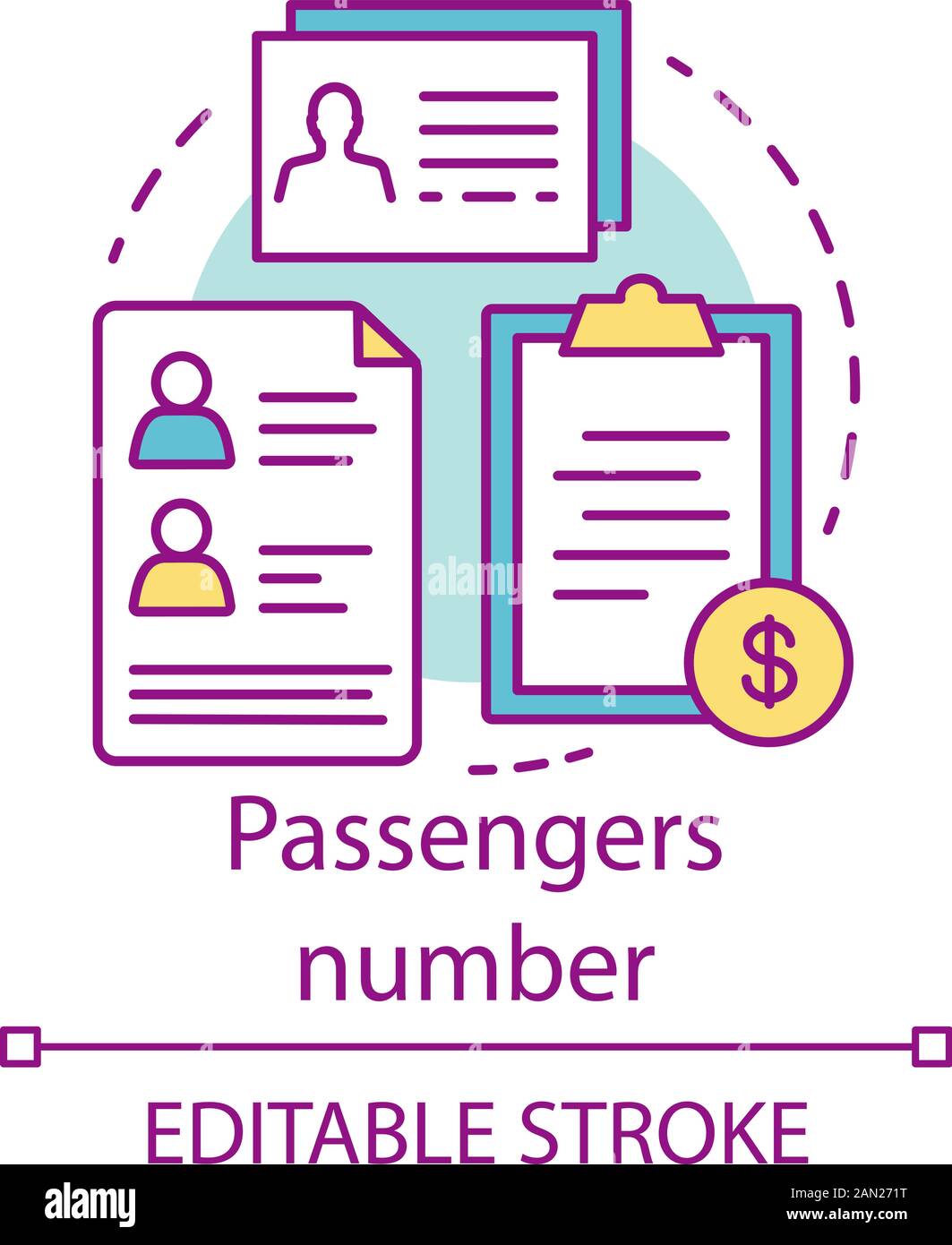 Passenger number concept icon. Reservation system idea thin line illustration. Plane ticket. Passenger personal information. Service prices. Vector is Stock Vector