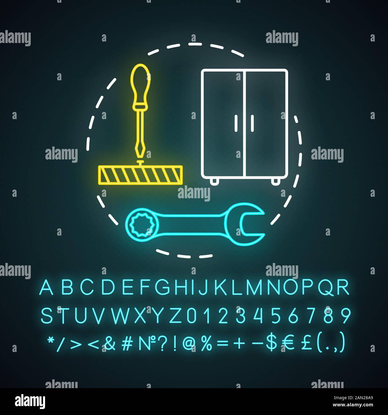 Furniture assembly neon light concept icon. Home service idea