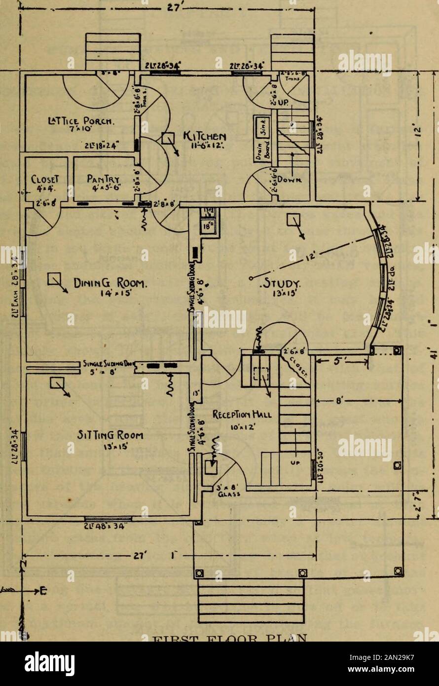 Handbook for heating and ventilating engineers . 15 9i Ljii L 9   9^-. —- 3 2- g- 4 6 • FOUNDATION PLAN.Ceiling 6. Fig. 14. FURNACL] HEATING 65. W*a- FIRST FLOOR PLAN.Ceiling 10. Fig. 15 56 HEATING AND VENTILATION Stock Photo