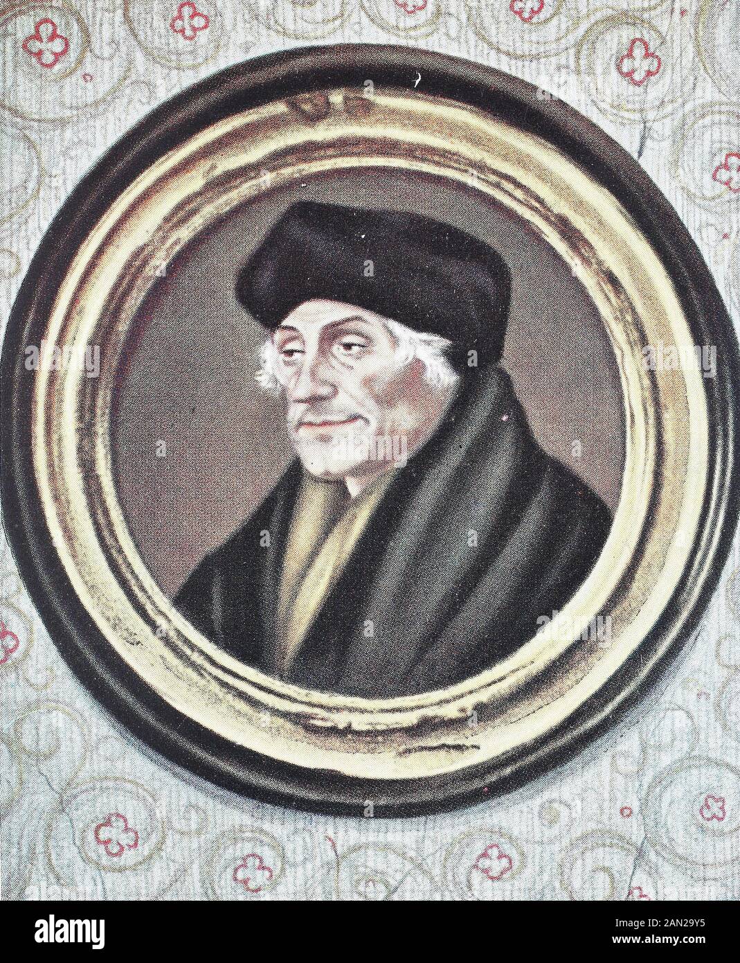 Desiderius Erasmus Roterodamus; 28 October 1466 – 12 July 1536, known as Erasmus or Erasmus of Rotterdam, was a Dutch Christian Humanist who was the greatest scholar of the northern Renaissance,   /  Desiderius Erasmus Roterodamus; 28. Oktober 1466 - 12. Juli 1536, bekannt als Erasmus oder Erasmus von Rotterdam, war ein niederländischer christlicher Humanist, der der größte Gelehrte der nördlichen Renaissance war, Historisch, digital improved reproduction of an original from the 19th century / digitale Reproduktion einer Originalvorlage aus dem 19. Jahrhundert Stock Photo