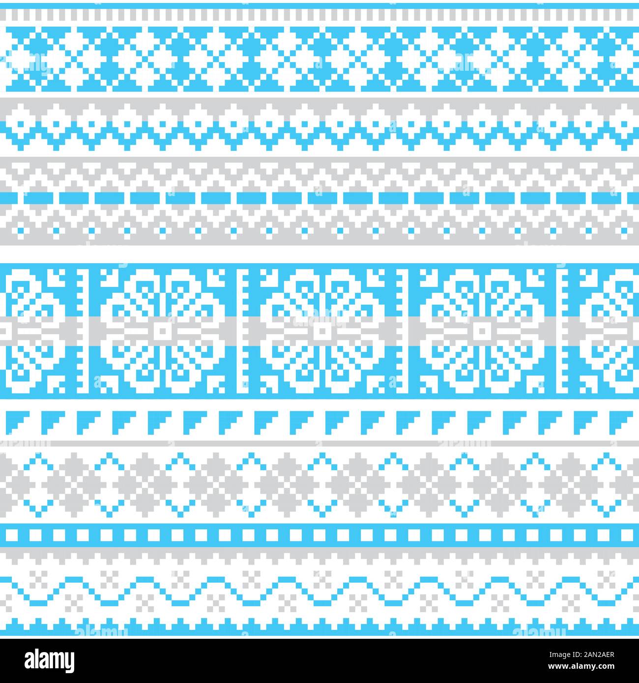Fair Isle knit winter traditional vector seamless pattern, Scottish repetitive design, Shetland islands knitting style in gray and white Stock Vector