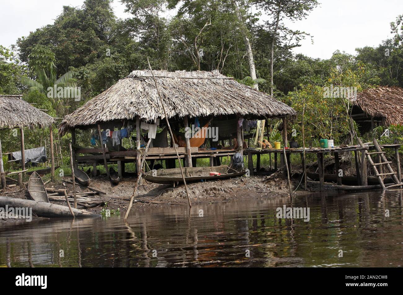 WARAO'S HOUSE, INDIANS LIVING IN ORINOCO DELTA, VENEZUELA Stock Photo