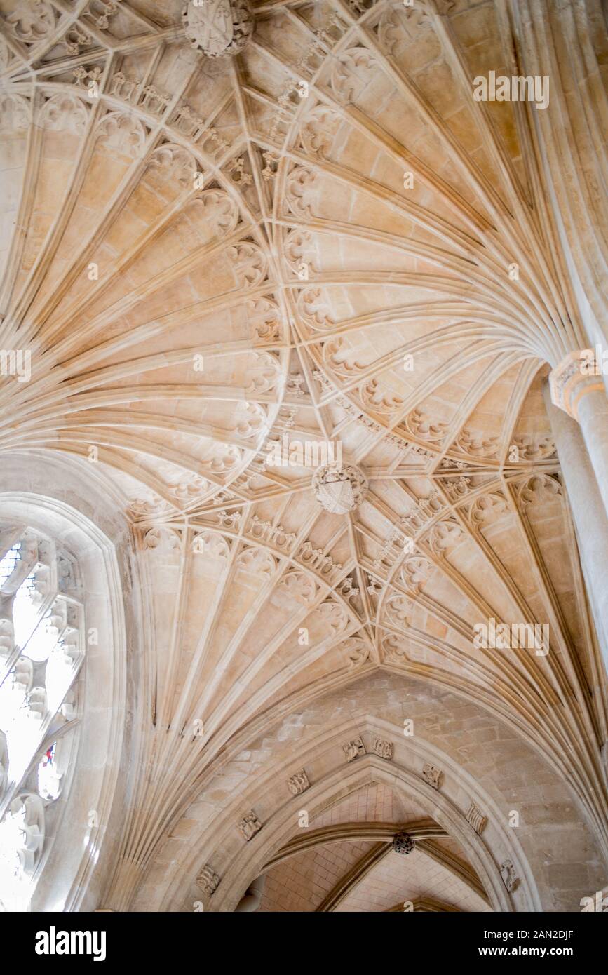 Interior image of Peterborough Cathedral, Cambridgeshire, England, UK - Fan Vaulting Ceiling Design Detail - WOP Stock Photo