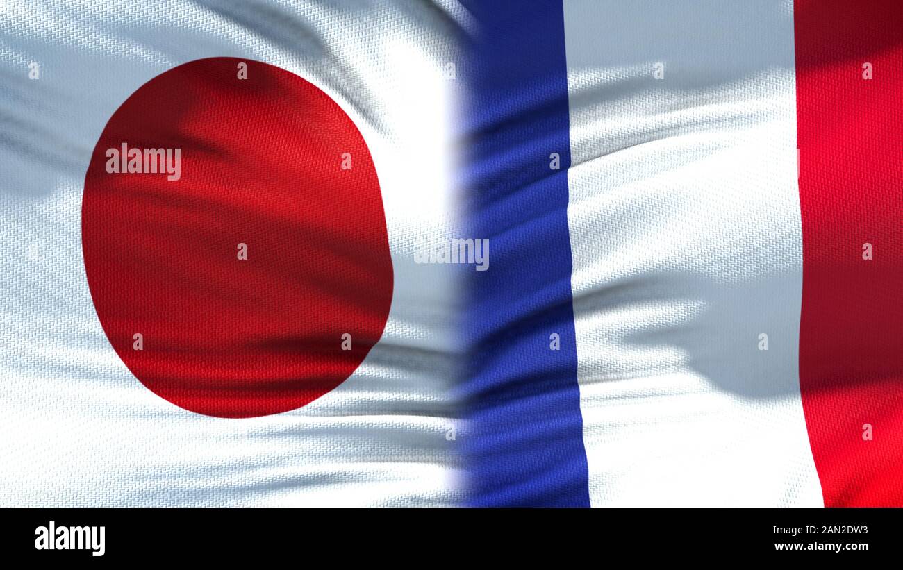 Japan and France flags background, diplomatic and economic relations ...