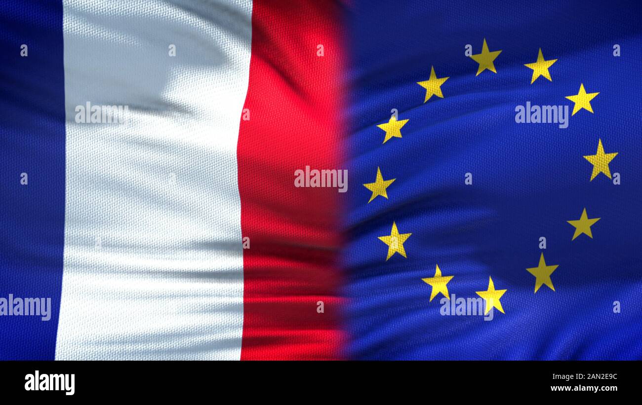 France and European Union flags background, diplomatic and economic