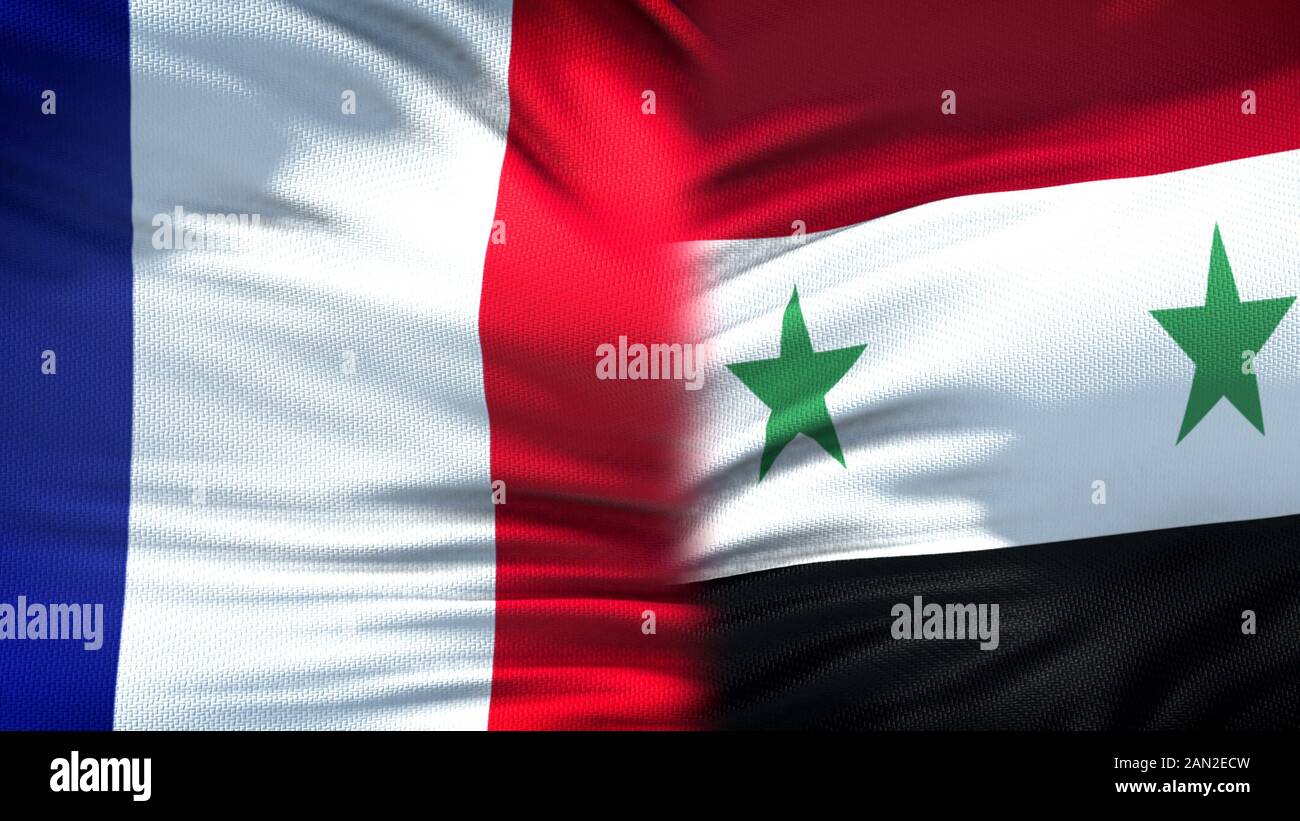 France and Syria flags background, diplomatic and economic relations, security Stock Photo