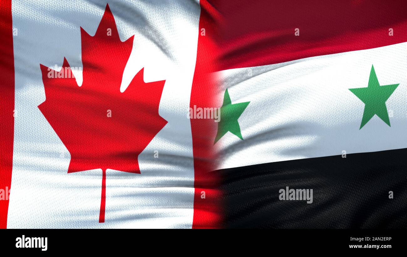 Canada and Syria flags background, diplomatic and economic relations, security Stock Photo