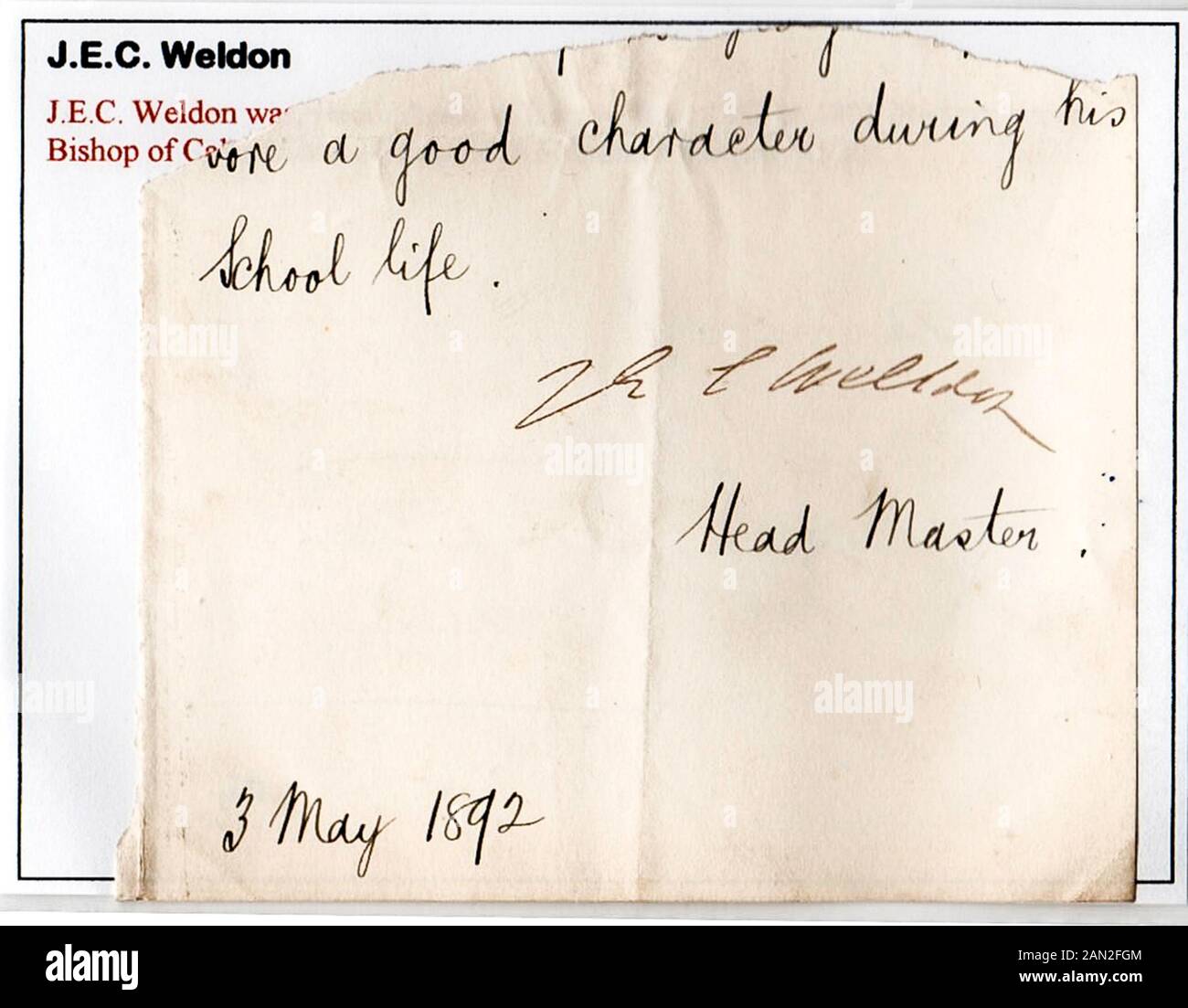 Signature of J E C Welldon (1854-1937), Headmaster of Harrow School, Bishop of Calcutta Stock Photo
