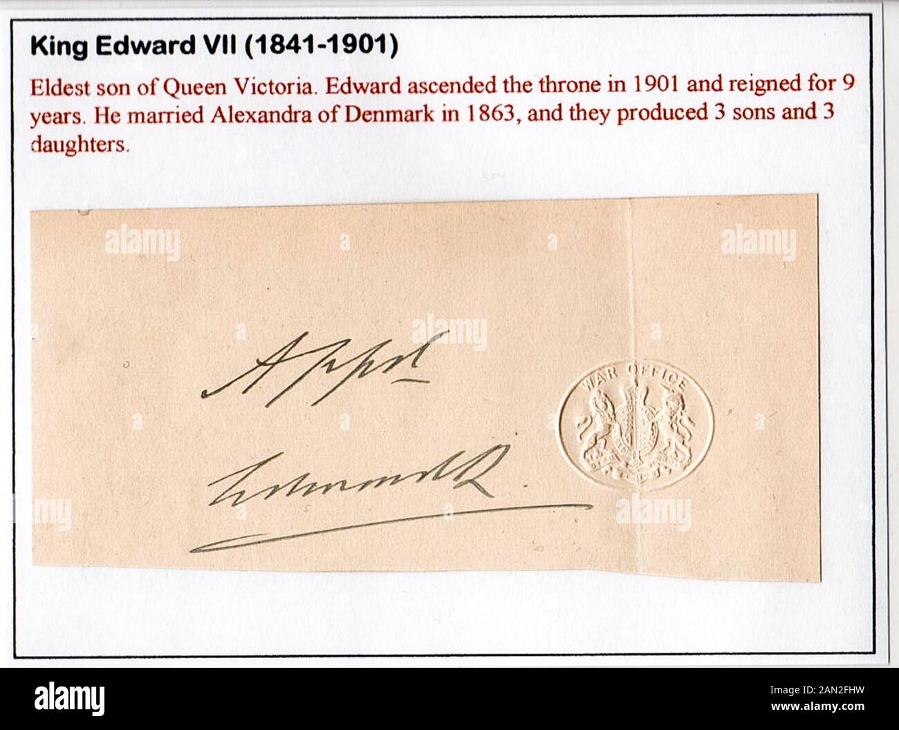 Signature of King Edward VII (1841-1901) Stock Photo