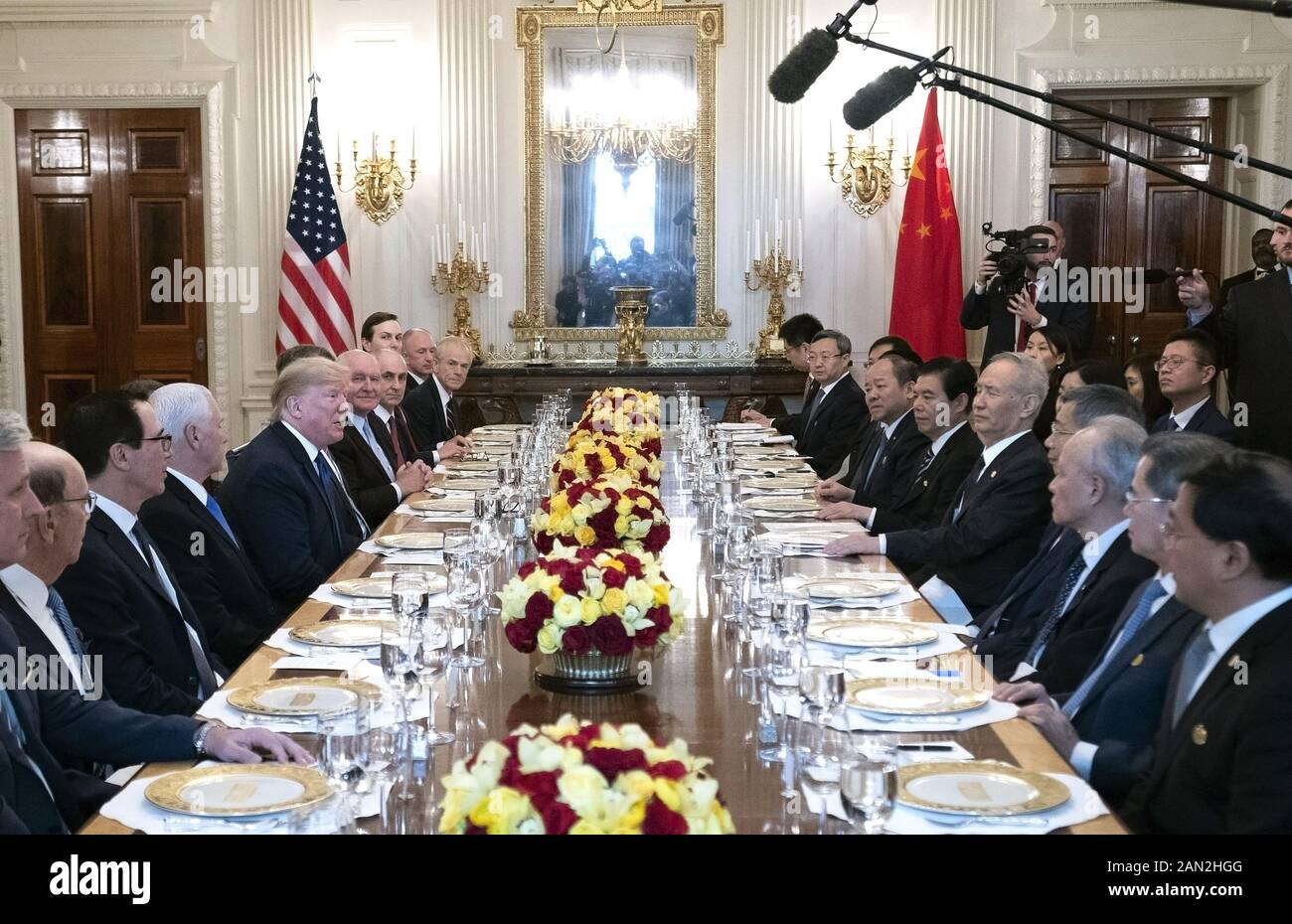 Washington, United States. 15th Jan, 2020. President Donald Trump, joined by members of his administration, has lunch with the Vice Premier of China Liu He and his delegation after the two signed Phase 1 of the U.S. China Trade Deal, at the White House in Washington, DC on Wednesday, January 15, 2020. Photo by Kevin Dietsch/UPI Credit: UPI/Alamy Live News Stock Photo