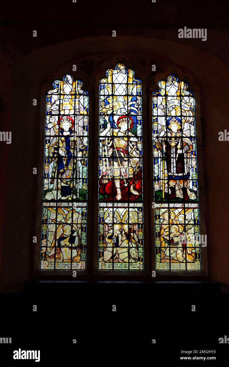 Stained glass window of St Mary's church, Chiddingstone, Kent, England Stock Photo