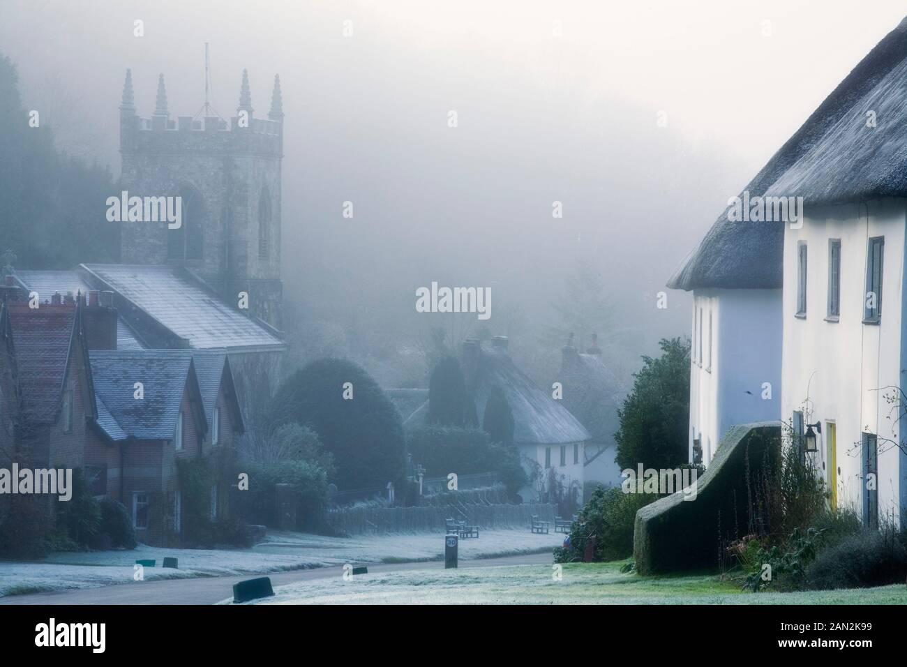 Milton Abbas in winter, Dorset, England Stock Photo Alamy