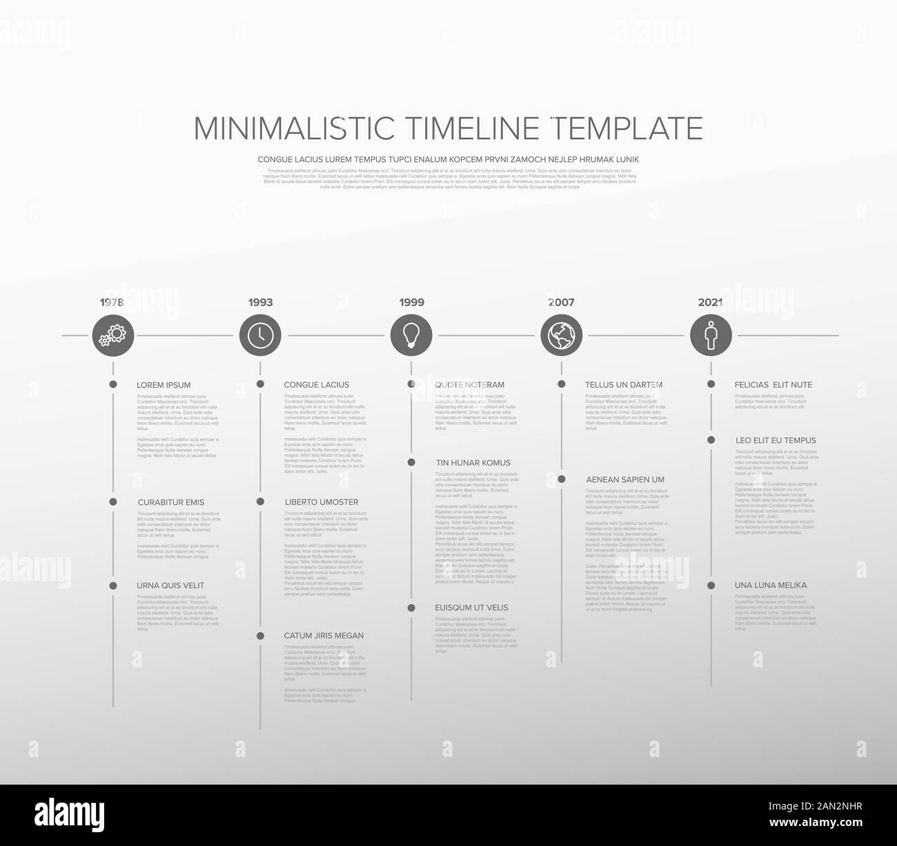 Simple gray timeline template with icons and descriptions Stock Vector ...