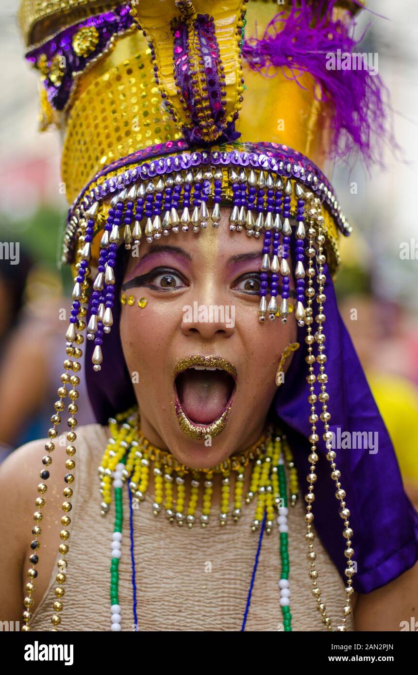 Carnival in Brazil, Street block with people in costume. São Paulo Brazil Stock Photo