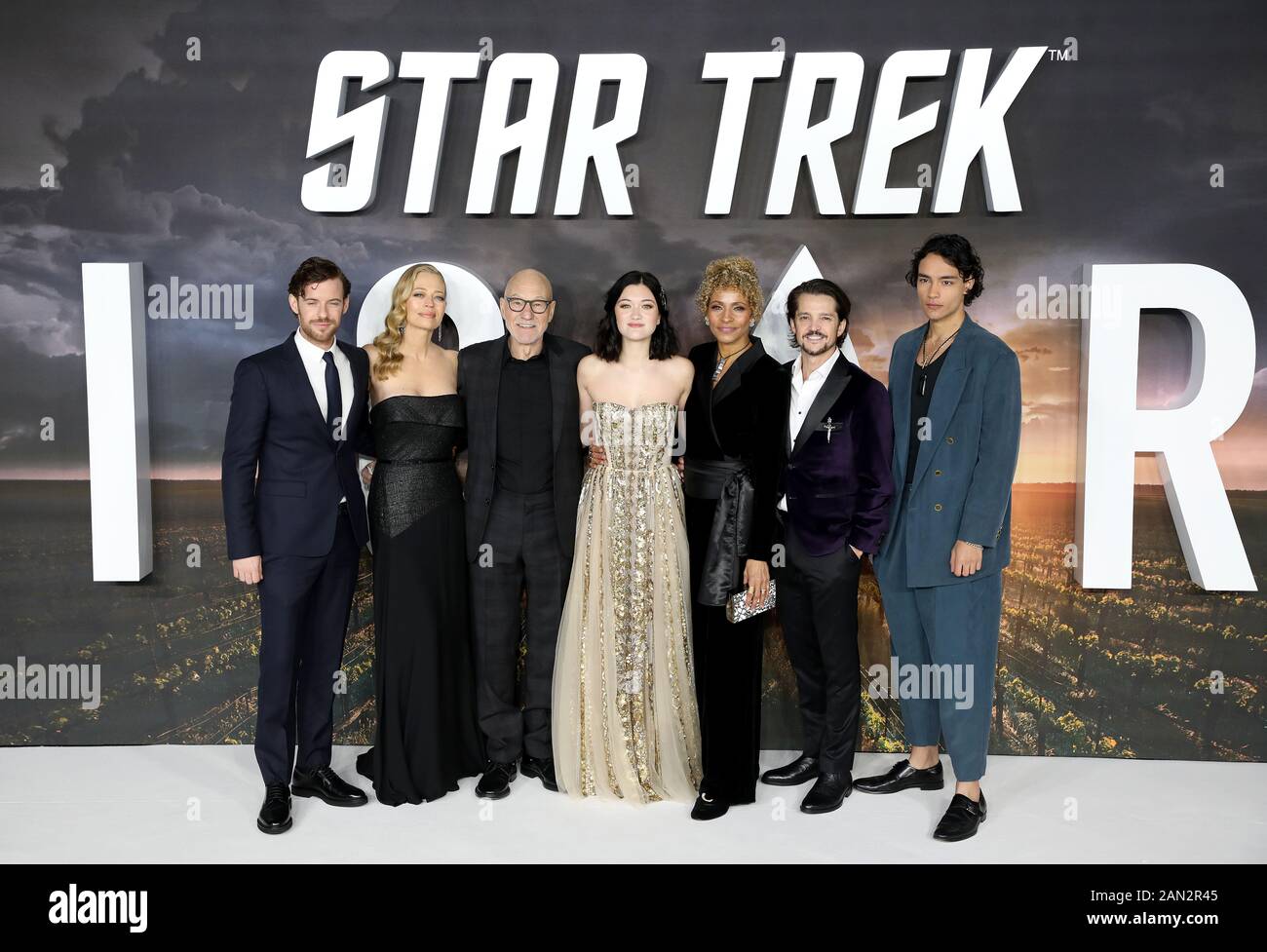 Harry Treadaway, Jeri Ryan, Sir Patrick Stewart, Isa Briones, Michelle Hurd, Jonathan Del Arco and Evan Evagora attending the Star Trek: Picard Premiere held at the Odeon Luxe Leicester Square, London. Stock Photo