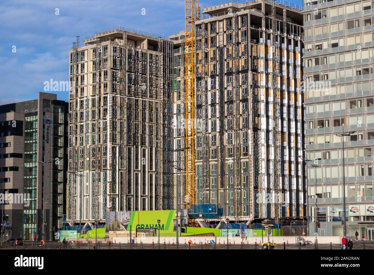 Scaffolding on construction site for waterfront development, Strand street, Liverpool Stock