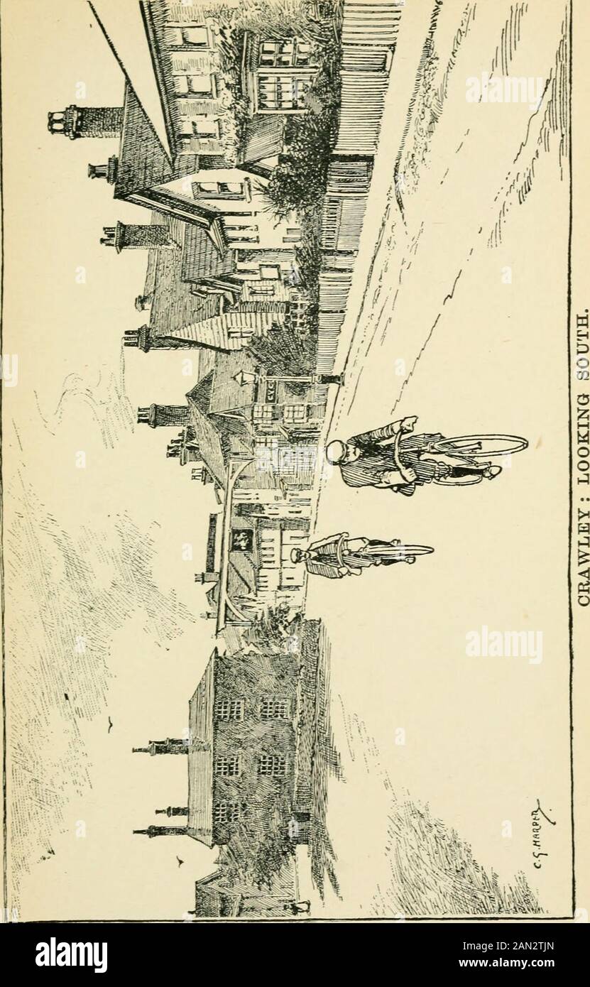 The Brighton road : the classic highway to the south . ty spot to-day, and extremely quiet. From here Crawley is reached through GossopsGreen. XXII The way into Crawley along the main road, passingthe modern hamlet of Lowfield Heath, is uneventful.The church, the White Lion, and a few attendanthouses stand on one side of the road, and on the other,by the farm or mansion styled Heath House, a sedgypiece of ground alone remains to show what the heathwas like before enclosure. Much of the land is nowunder cultivation as a nursery for shrubs, and a bee-farm attracts the wayfarers attention nearer Stock Photo