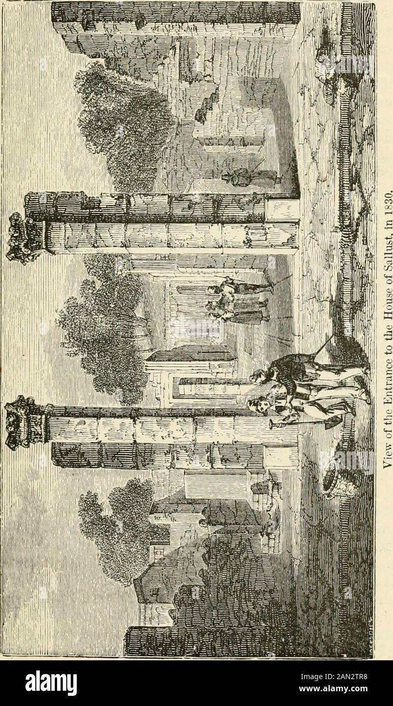 Pompeii, its history, buildings, and antiquities : an account of the destruction of the city with a full description of the remains, and of the recent excavations, and also an itinerary for visitors . ich servedas a lararium, as the paintings which were found in it prove.18. Open room and staircase leading to a winter apartmentplaced above the oven. 19. Tablinum. having at its back alow parapet wall. 20. Fauces. 21. Portico. 22. Summertriclinium. 23. Cabinet. 24. Garden or xystus. 25. Tri-clinium in the open ah*, covered by a trellis. 26. Kitchen.27. Back entrance. 28. Chamber. 29. Entrance to Stock Photo